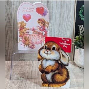 VINTAGE VALENTINES DAY Greeting Cards (2) Bunny & Granddaughter Older Style